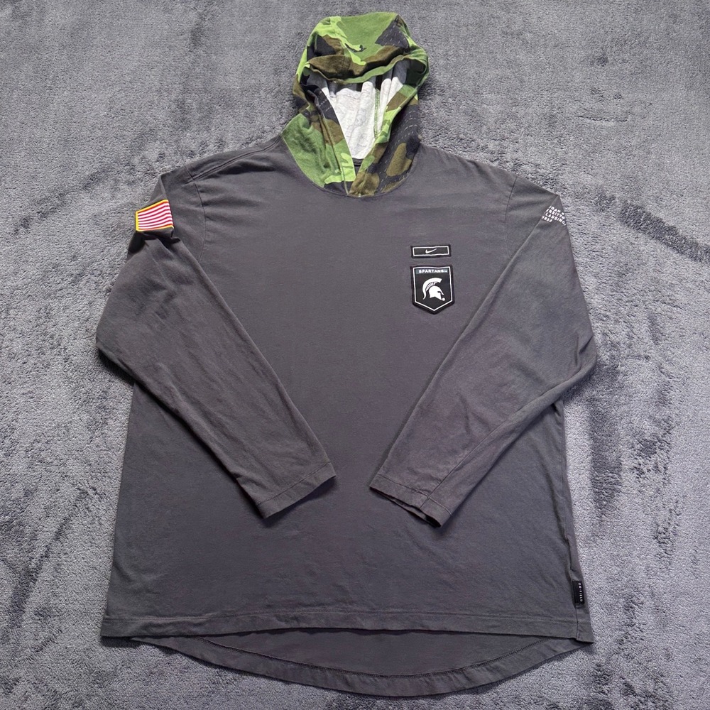 Nike Michigan State Spartans Hooded Shirt Men XL Grey Camo Military Appreciation